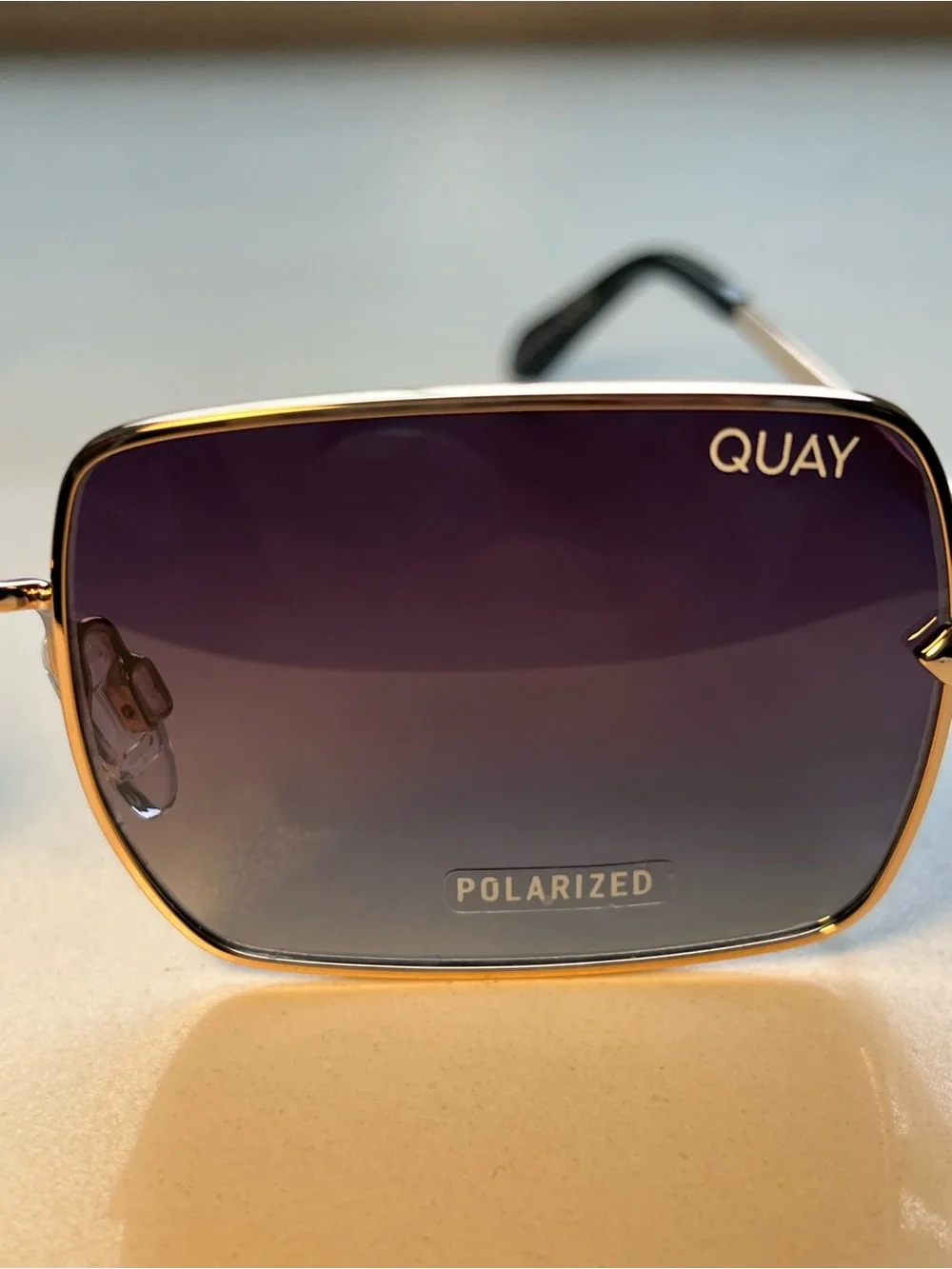 QUAY TTYL Rectangle Sunglasses in Gold / Smoke Polarized Lens - NWT